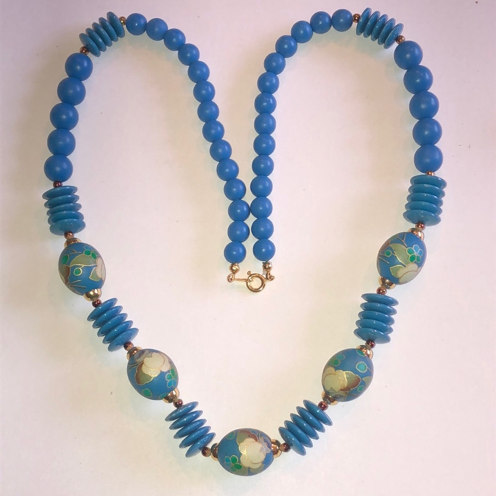Elegant Vintage Blue Beaded Floral Beads Boho Necklace
